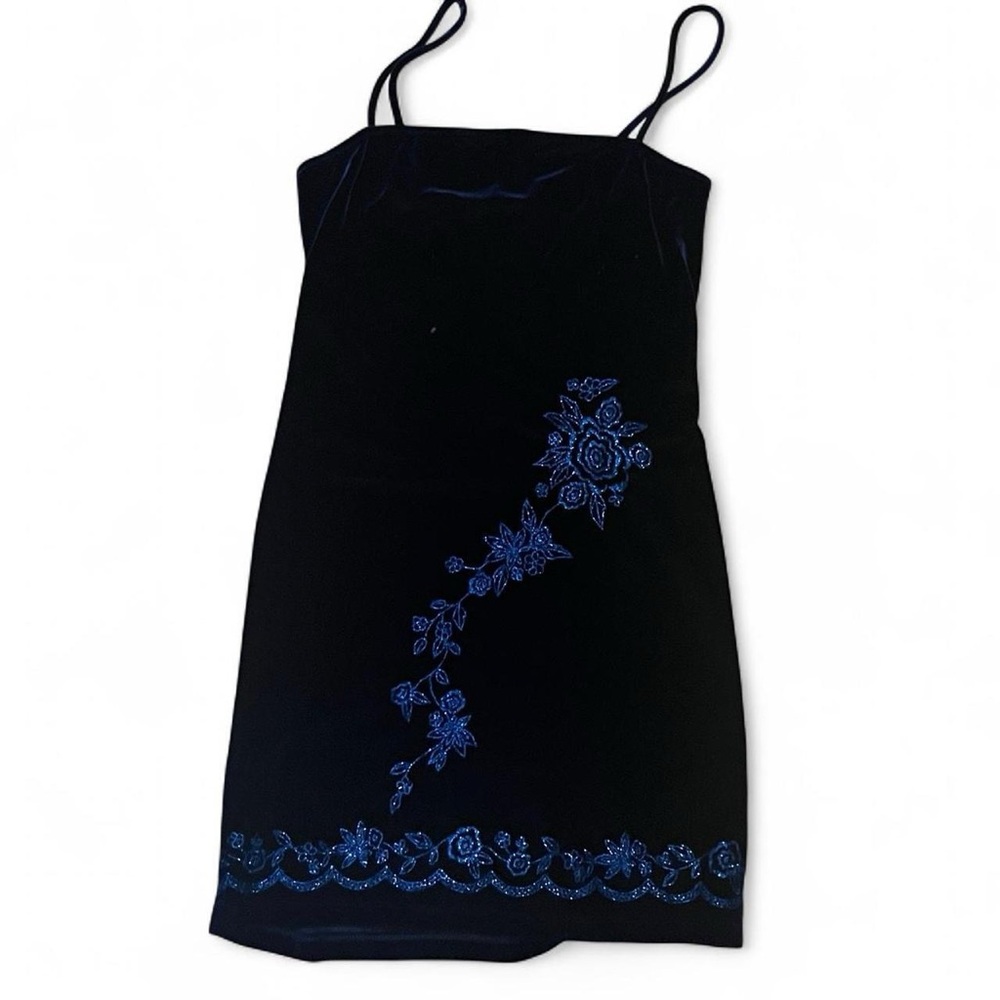 VINTAGE Forever 21 Navy Blue Mini Dress with Glitter Floral Design
